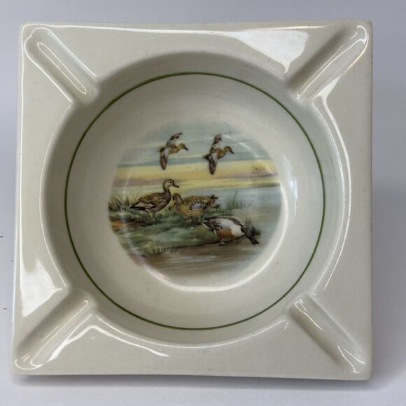 HYALYN POTTERY Porcelain 621 Ashtray Vintage Mallard Ducks 5.25" square - Picture 12 of 12